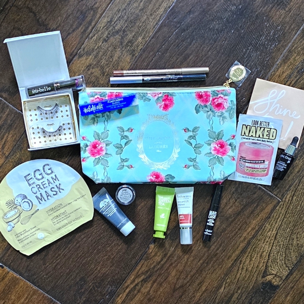 Estee Lauder Floral Cosmetic Bag with Makeup Essentials